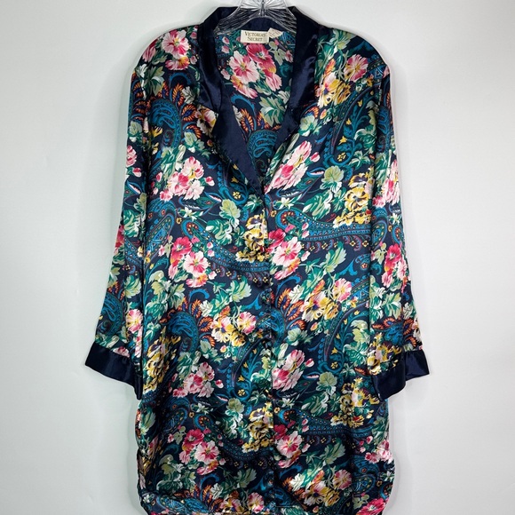 Victoria's Secret Tops - Vintage Victoria's Secret Gold Label Satin Floral Nightshirt Size Large
